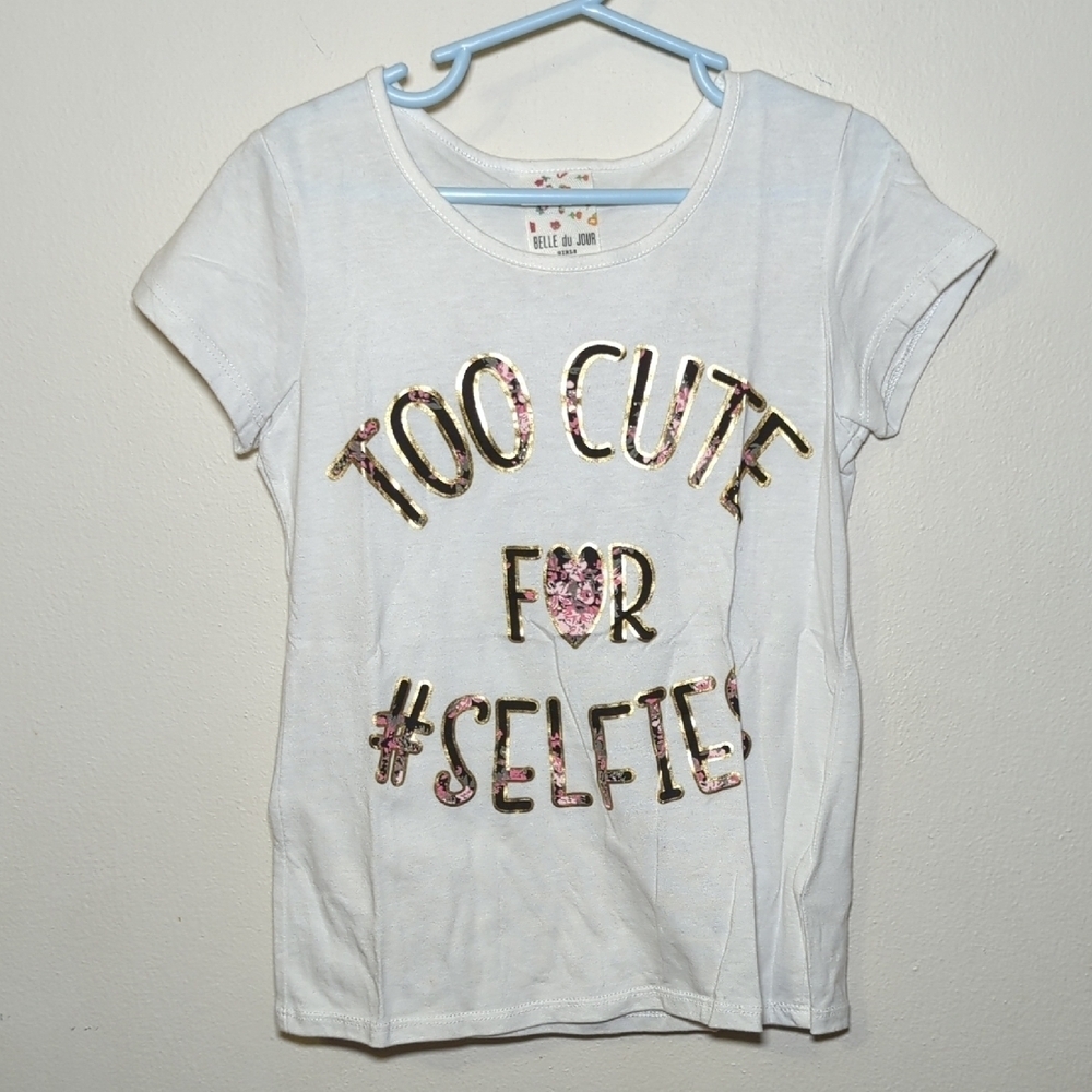 Belle Du Jour Too Cute For #Selfies Graphic T-shirt Gold + Floral Girls Size S